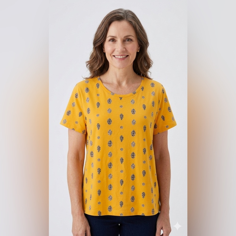 Ann Taylor Factory Yellow and Black Printed Short Sleeve Top - Picture 2 of 10